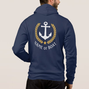 Pull À Capuche Ancre nautique Nom du bateau Gold Laurel Blue