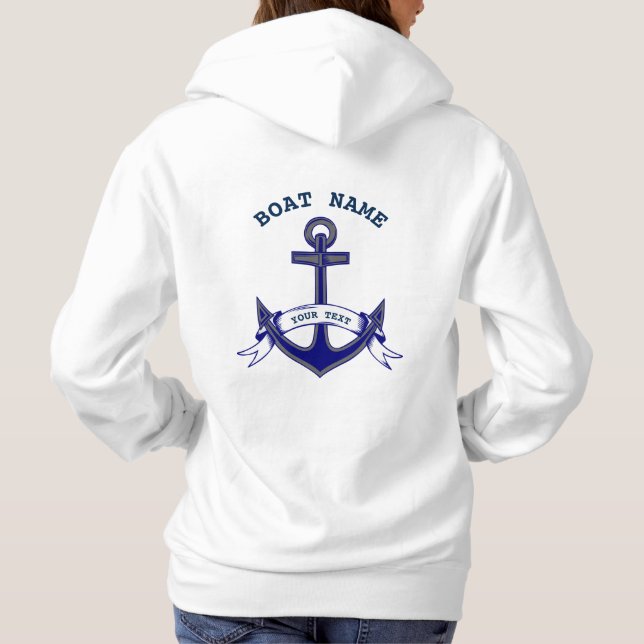 Pull À Capuche Ancre Personnalisée Bleu Nautique Blanc Dames Swea (Dos)