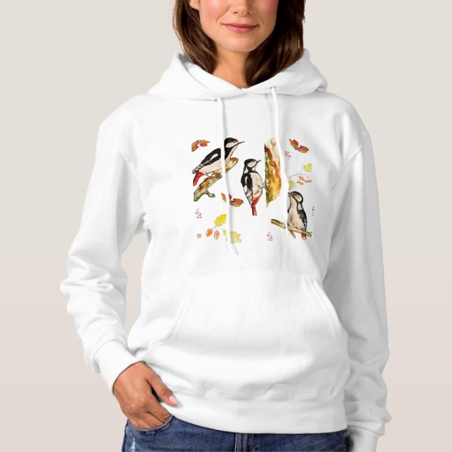 Pull À Capuche Aquarelle motif avec oiseaux pic (Devant)