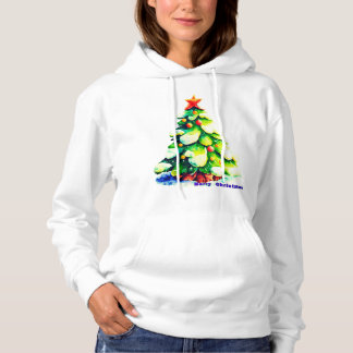Pull À Capuche Aquarelle sapin de Noël avec neige