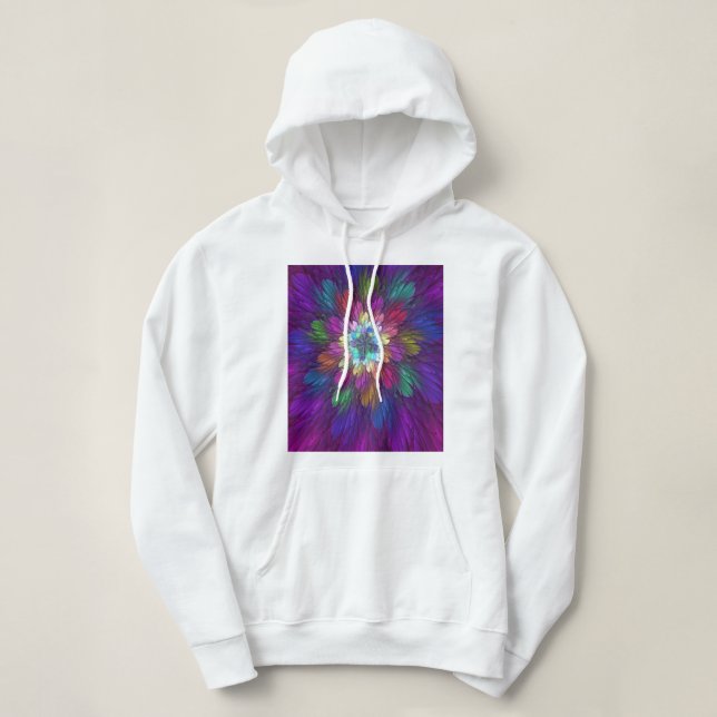 Pull À Capuche Art abstrait fractal de fleurs psychédéliques colo (Design devant)
