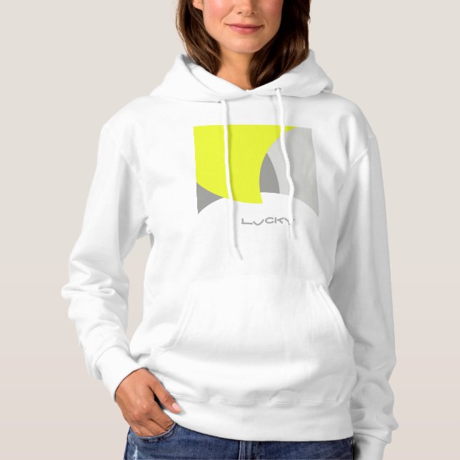 Pull À Capuche Art Abstrait gris jaune blanc (Devant)
