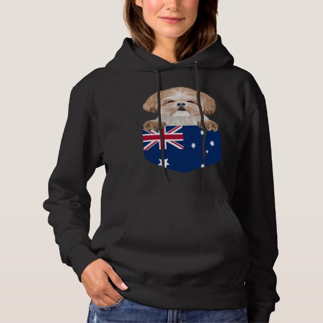 Pull À Capuche Australia Flag Shih Tzu Dog In Pocket (Devant)
