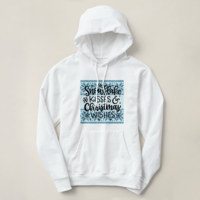 Pull À Capuche Baisers à neige et voeux de Noël (Design devant)