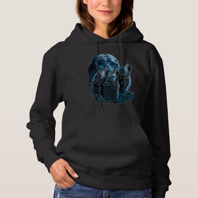 Pull À Capuche Beautiful Night Time Wolf Howling At Moon Raglan B (Devant)