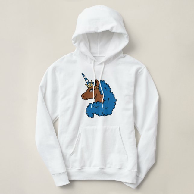 Pull À Capuche Bleu Afro Unicorn (Design devant)