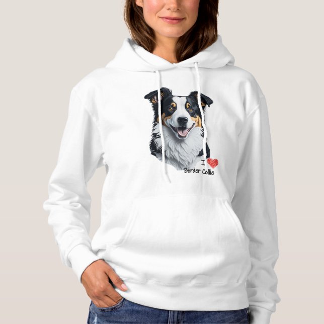 Pull À Capuche Bordure Collie face (avec le texte I Love) (Devant)