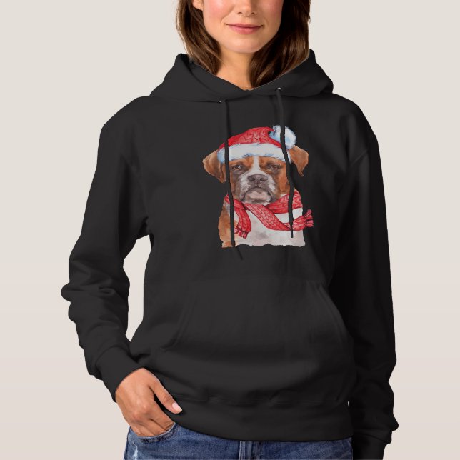 Pull À Capuche boxer amoureux des chiens santa chapeau rouge (Devant)