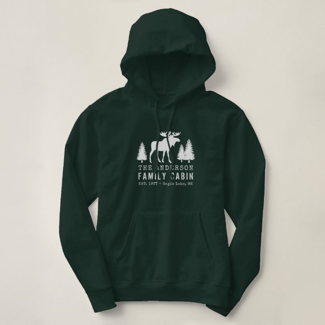 Pull À Capuche Cabine de famille Rustic Moose Pine Trees Silhouet (Design devant)