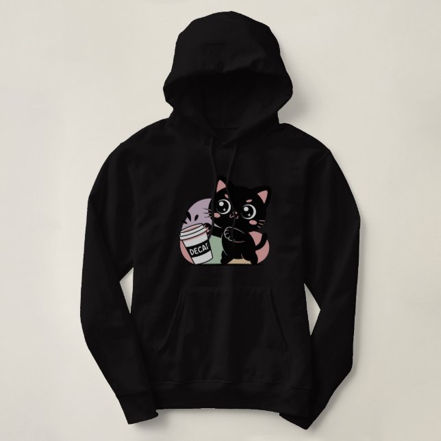 Pull À Capuche Café chat noir (décaféiné) (Design devant)