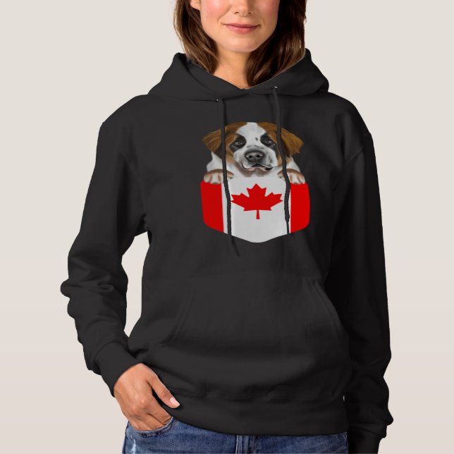 Pull À Capuche Canada Flag St Bernard Dog In Pocket (Devant)