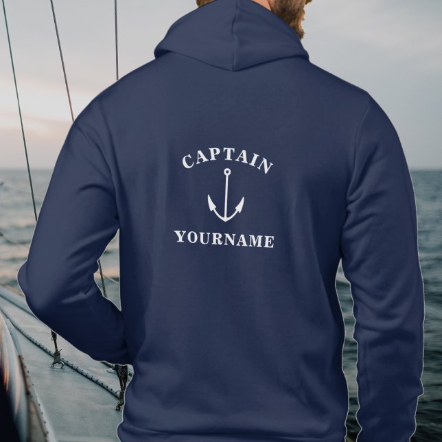 Pull À Capuche Capitaine Votre nom Sweatshirt Ancre nautique (Créateur téléchargé)
