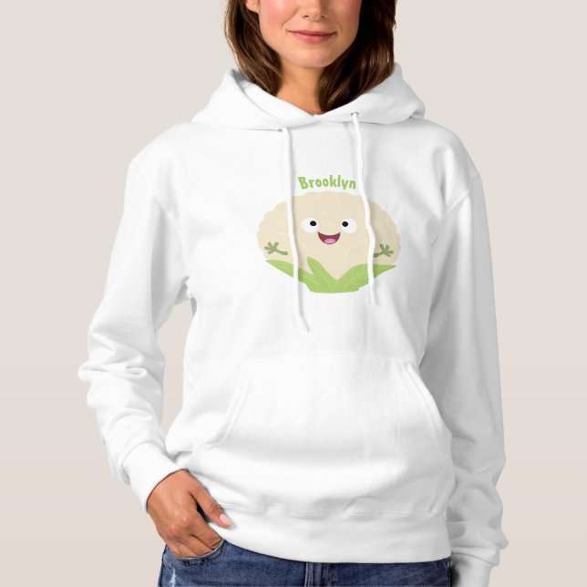 Pull À Capuche Caricature de légume de chou-fleur joyeux (Devant)