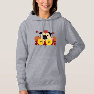 Pull À Capuche Carlin d'automne avec Feuilles, Citrouilles et tou