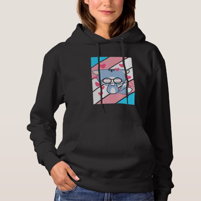 Pull À Capuche Cat Pride heart Transgender Flag LGBT Proud Ally P (Devant)