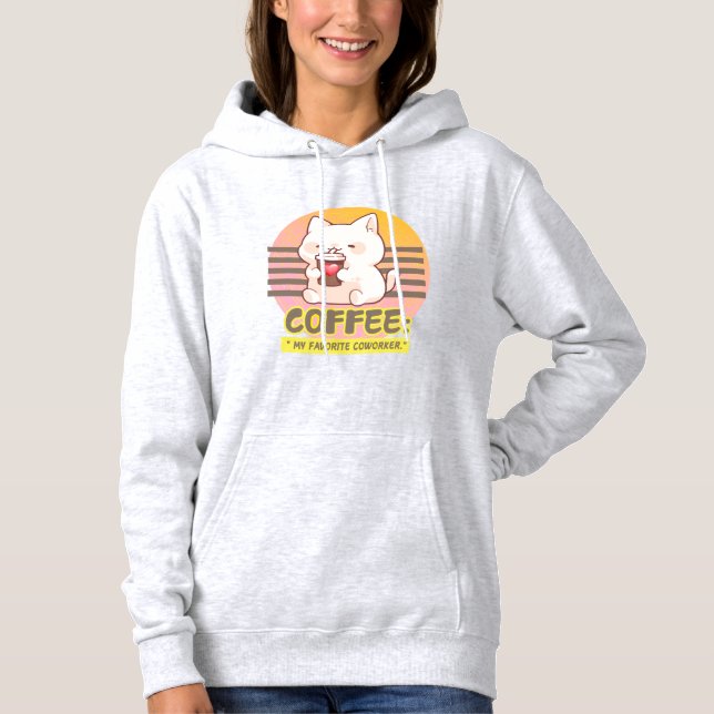 Pull À Capuche chat avec une citation de tasse de café coeur (Devant)