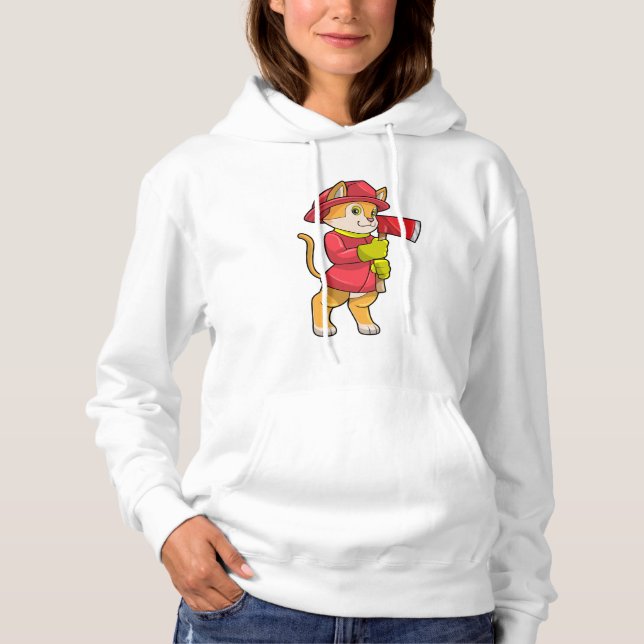 Pull À Capuche Chat comme pompier avec Ax (Devant)