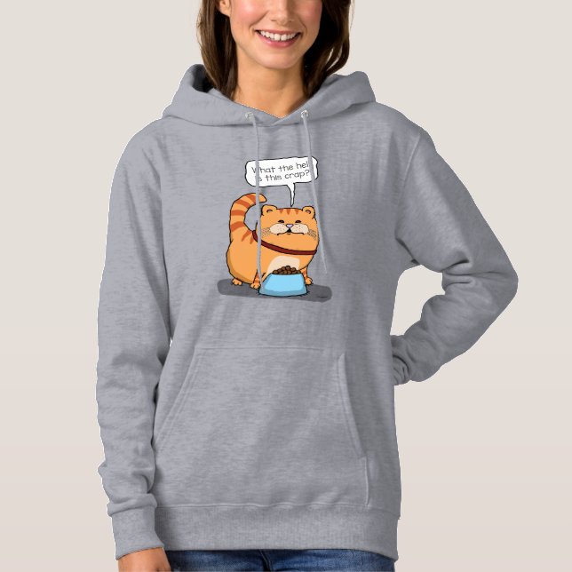 Pull À Capuche Chat drôle peu satisfait de la bouffe (Devant)