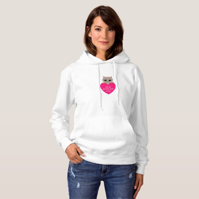 Pull À Capuche Chat mignon et cœur (Devant entier)