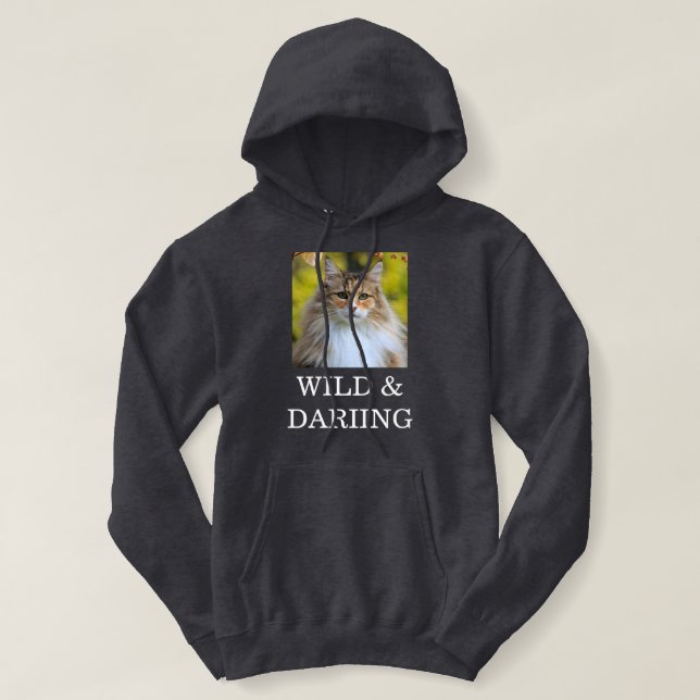 Pull À Capuche Chat norvégien personnalisé gris écaille de tortue (Design devant)