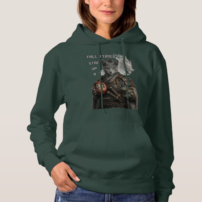 Pull À Capuche Chat Samouraï Bleu Russe (Devant)