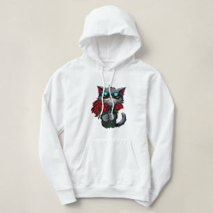 Pull À Capuche Chats cool tenant des Roses Rouges Fleurs Amour