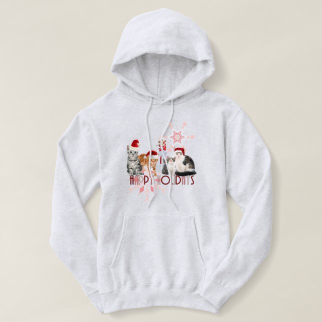 Pull À Capuche Chats de vacances | Flèche de neige rouge et rose (Design devant)