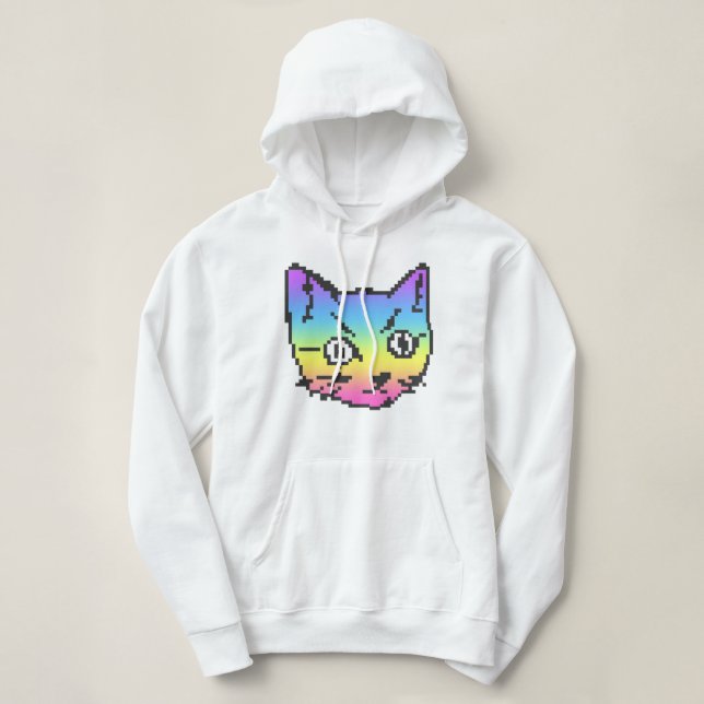 PULL À CAPUCHE CHEMISE À CAPUCHE VIDEO KITTY CAT EN PIXELS (Design devant)