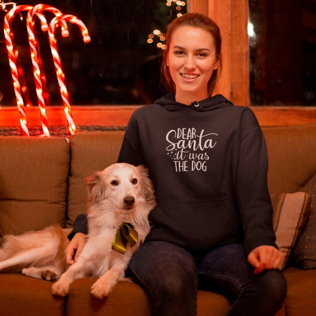 Pull À Capuche Cher Père Noël C'Était Le Chien White Script Holid (Créateur téléchargé)