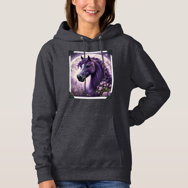 Pull À Capuche Cheval de Lune Fantastique Violet, (Devant)