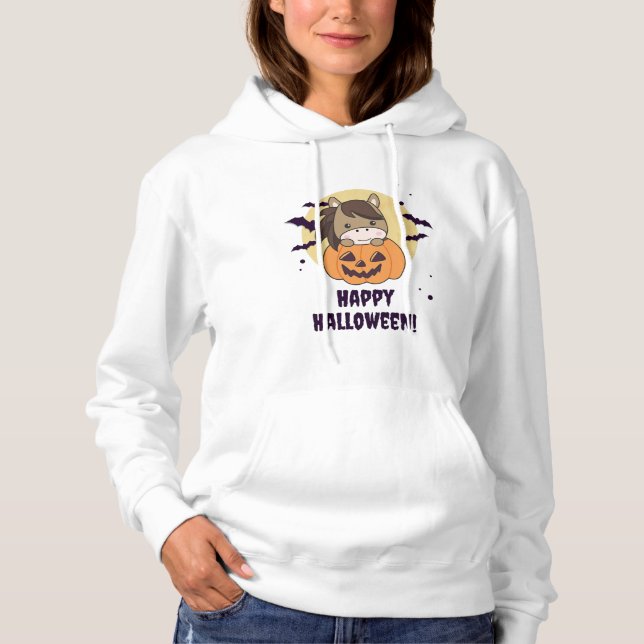 Pull À Capuche Cheval En Chevaux Doux Citrouille Joyeux Halloween (Devant)