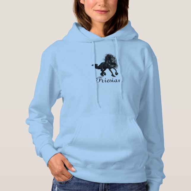 Pull À Capuche cheval frison, étalon de beauté noir (Devant)