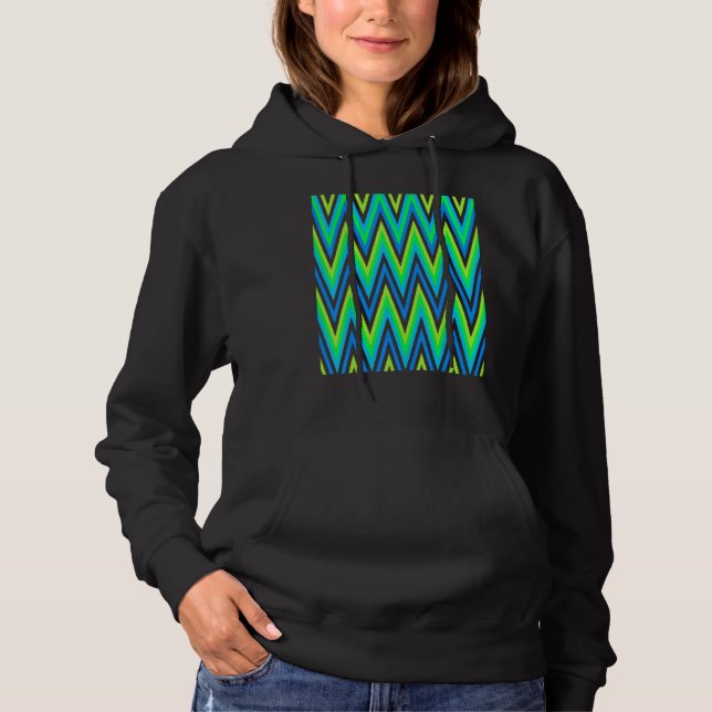 Pull À Capuche Chevron In Blue Green Yellow Zigzags (Devant)