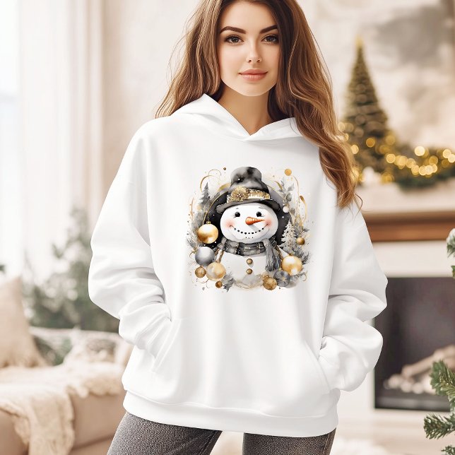 Pull À Capuche Chic Snowman: Black and Gold Holiday Charm (Créateur téléchargé)