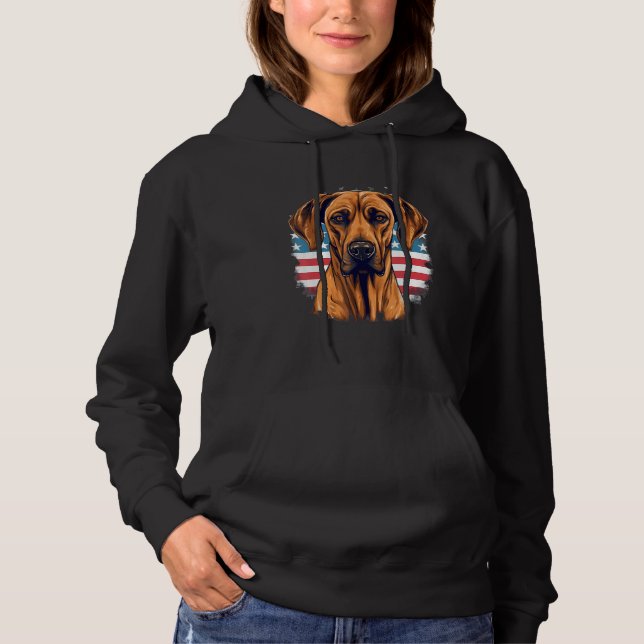 Pull À Capuche Chien Rhodesian Ridgeback avec drapeau américain d (Devant)