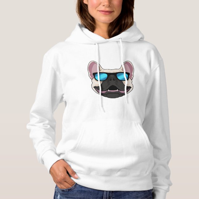 Pull À Capuche Chien-taureaux français avec lunettes de soleil (Devant)