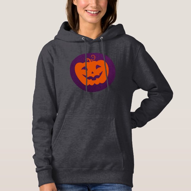 Pull À Capuche Citrouille orange d'Halloween sur Arrière - plan v (Devant)