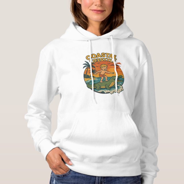 Pull À Capuche Coastal Lifestyle Gator Surfing Retro Surfer Beach (Devant)