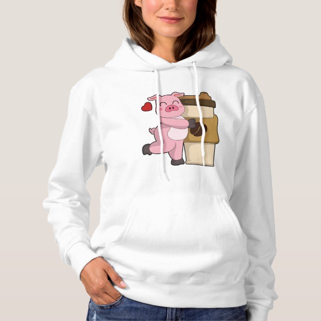 Pull À Capuche Cochon avec café pour aller (Devant)