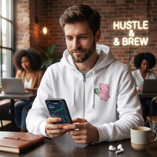 Pull À Capuche Cochon Rose Tenant de l'Argent Faisant un Pouce en