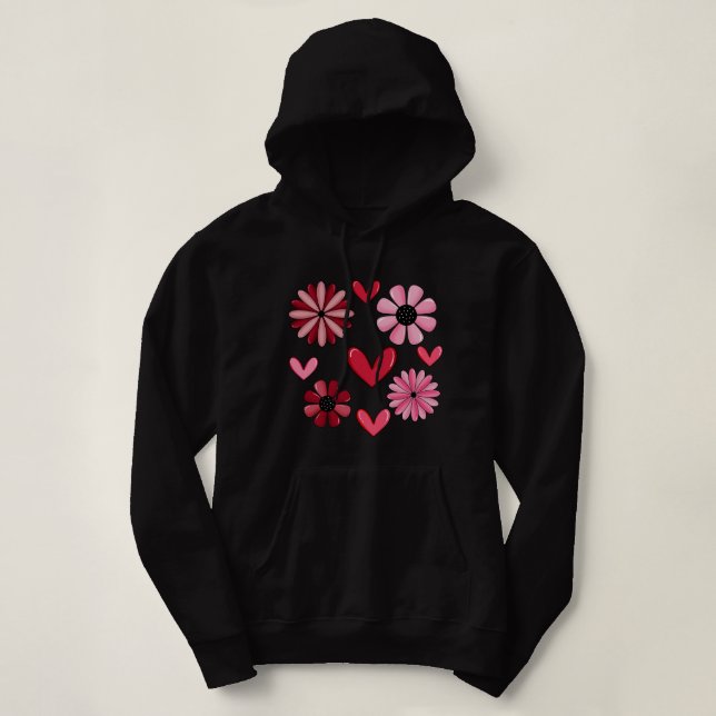 Pull À Capuche Cœurs et Fleurs (Design devant)
