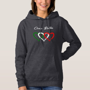 Pull À Capuche Coeurs italiens Ciao Bella Votre texte