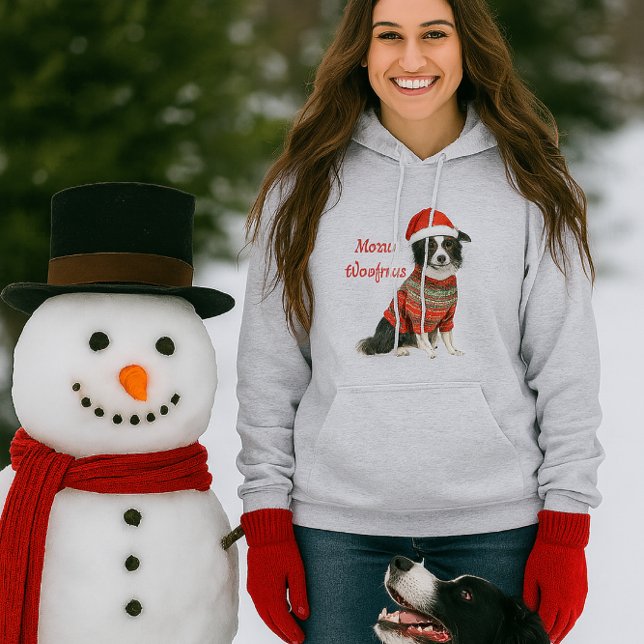Pull À Capuche Collie de Border Noël  Amateur de Chien  (Merry Woofmas Border Collie Hoodie)