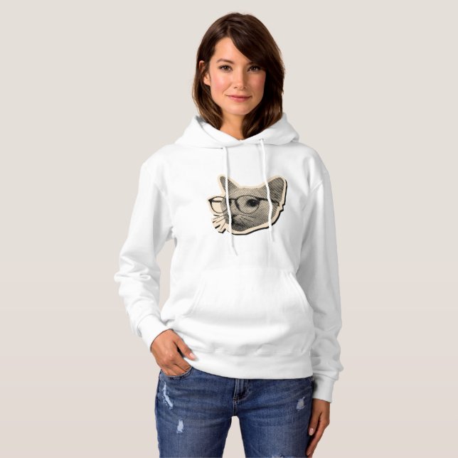 Pull À Capuche Conception de chat intelligent avec des lunettes  (Devant entier)