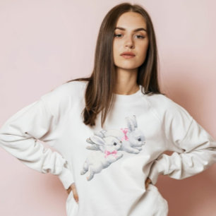Pull À Capuche Coquette : Adorable lapin blanc avec arc rose