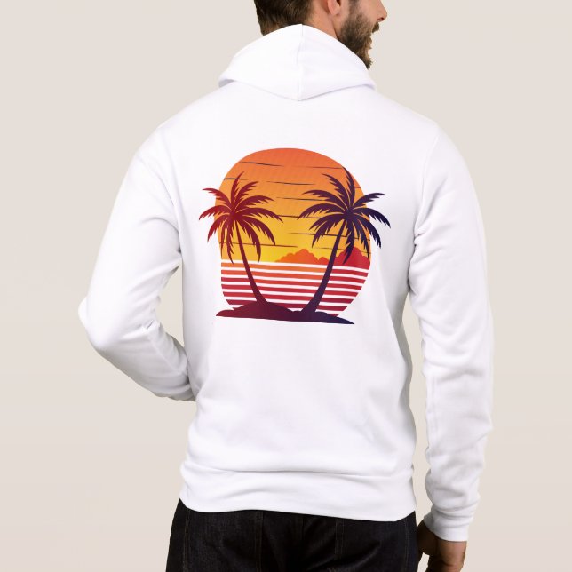 Pull À Capuche Coucher de soleil avec palmiers Vector  (Dos)