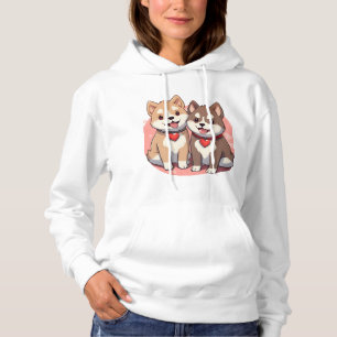 Pull À Capuche Couple de chien japonais avec les coeurs