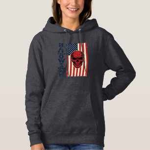 Pull À Capuche Crâne d'Halloween Drapeau Patriotique Vintage Effr