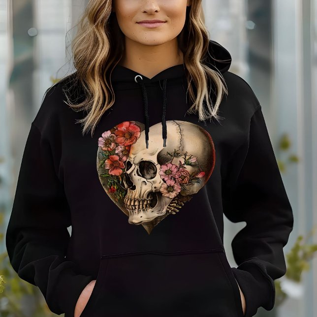 Pull À Capuche Crâne Floral Coeur Design (Créateur téléchargé)