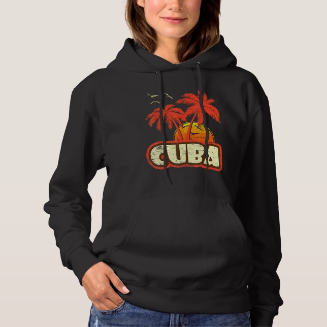 Pull À Capuche Cuba Summer Palm Trees 80s Beach Sunset (Devant)